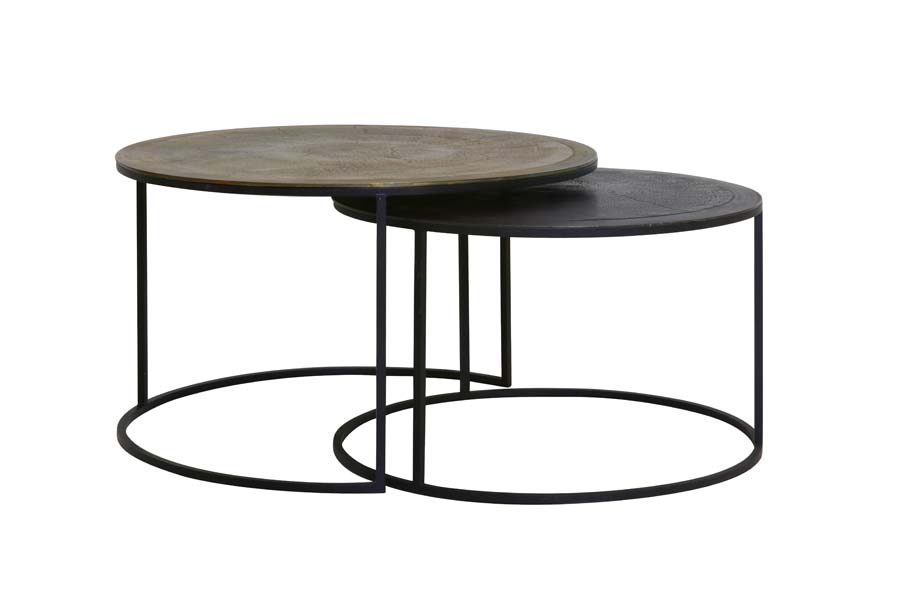 Talca Set of 2 Antique Copper & Bronze Coffee Tables Nest