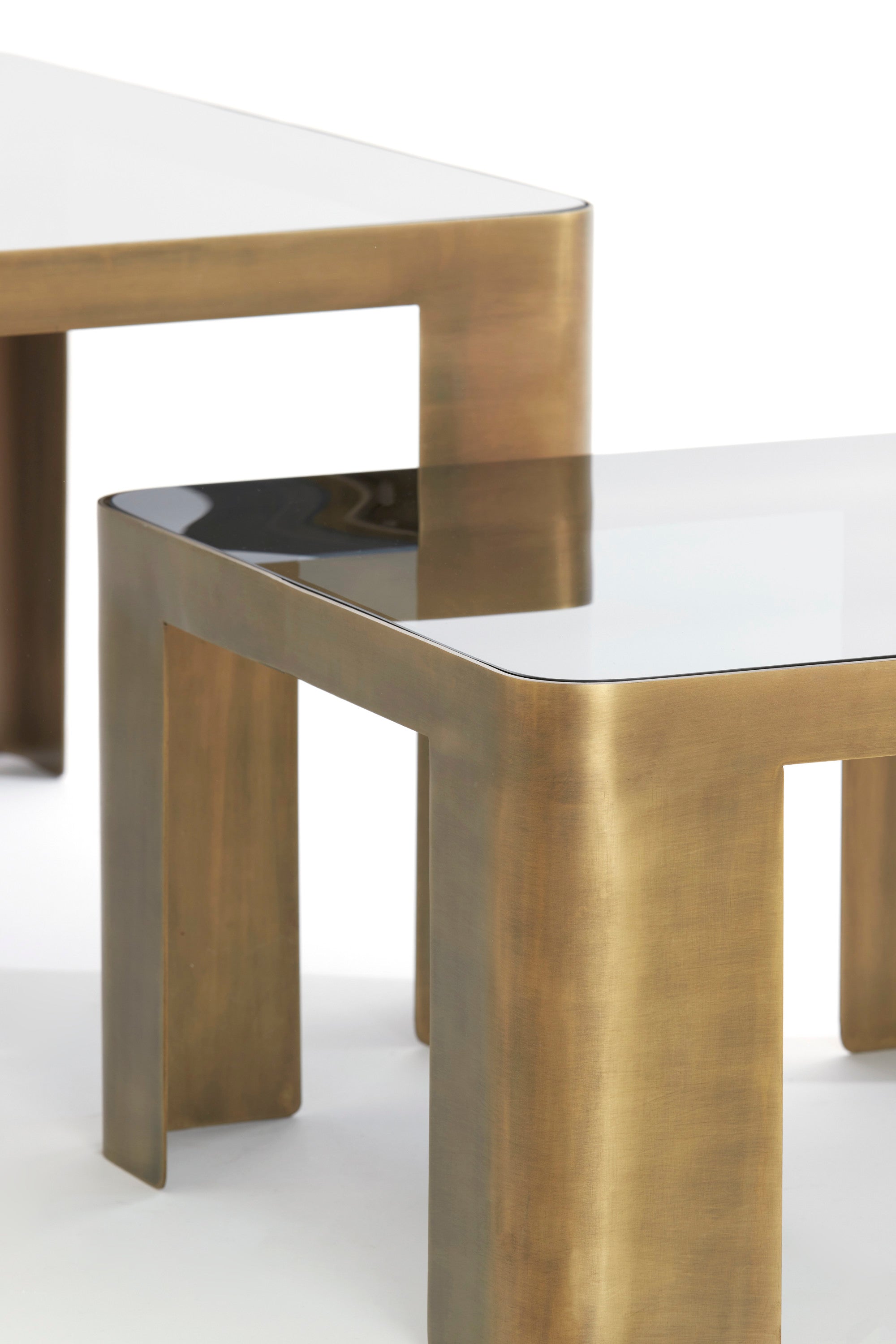 Oxe Set of 2 Antique Bronze & Smoked Glass Square Coffee Tables Nest