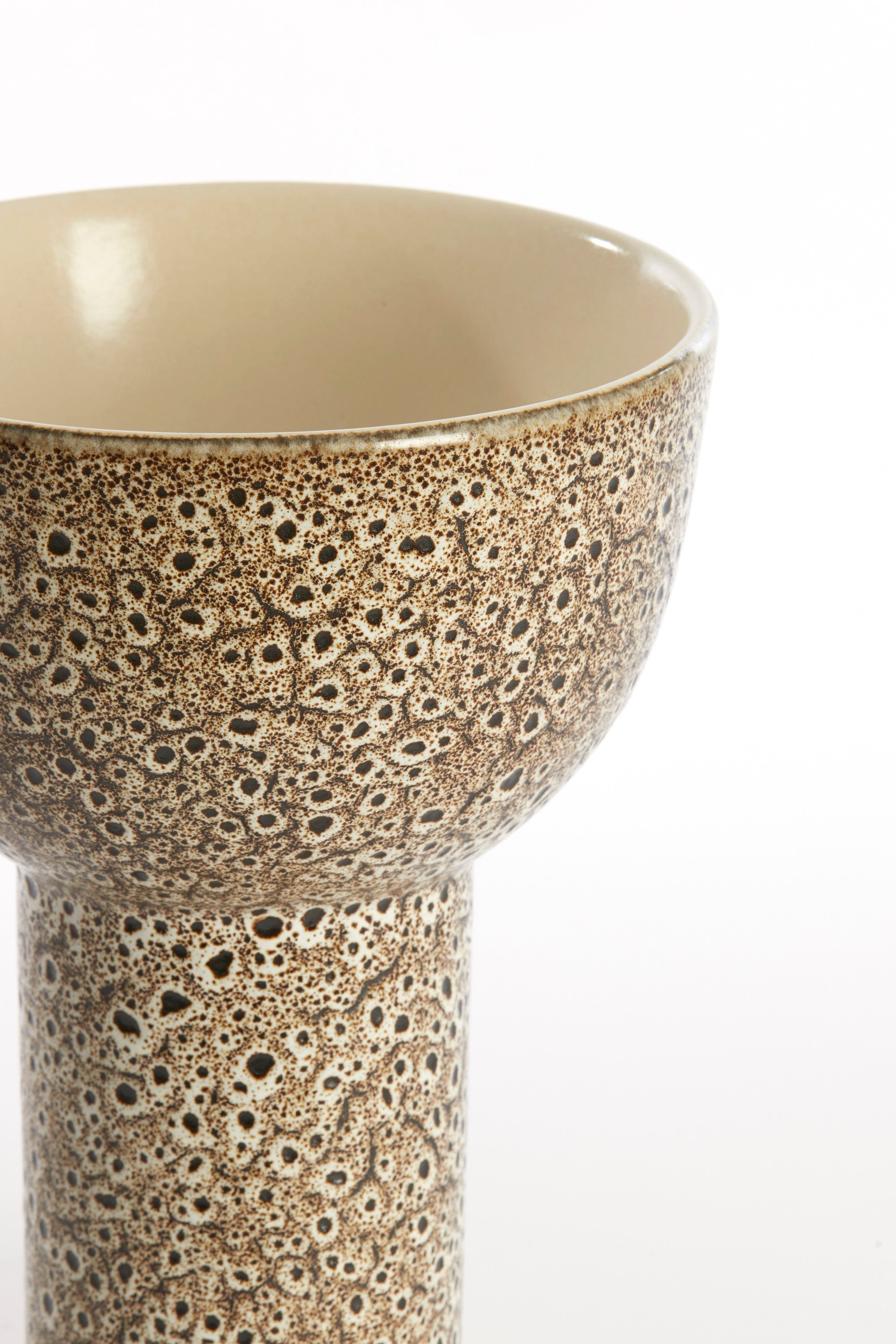 Kavala Cream Ceramic & Black Decorative Bowl on Stand 25.5cm