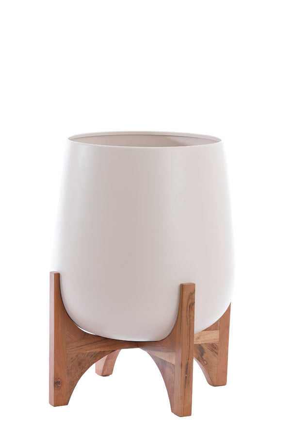 Karuna Wood & Matt Cream Decorative Planter on Stand 53cm
