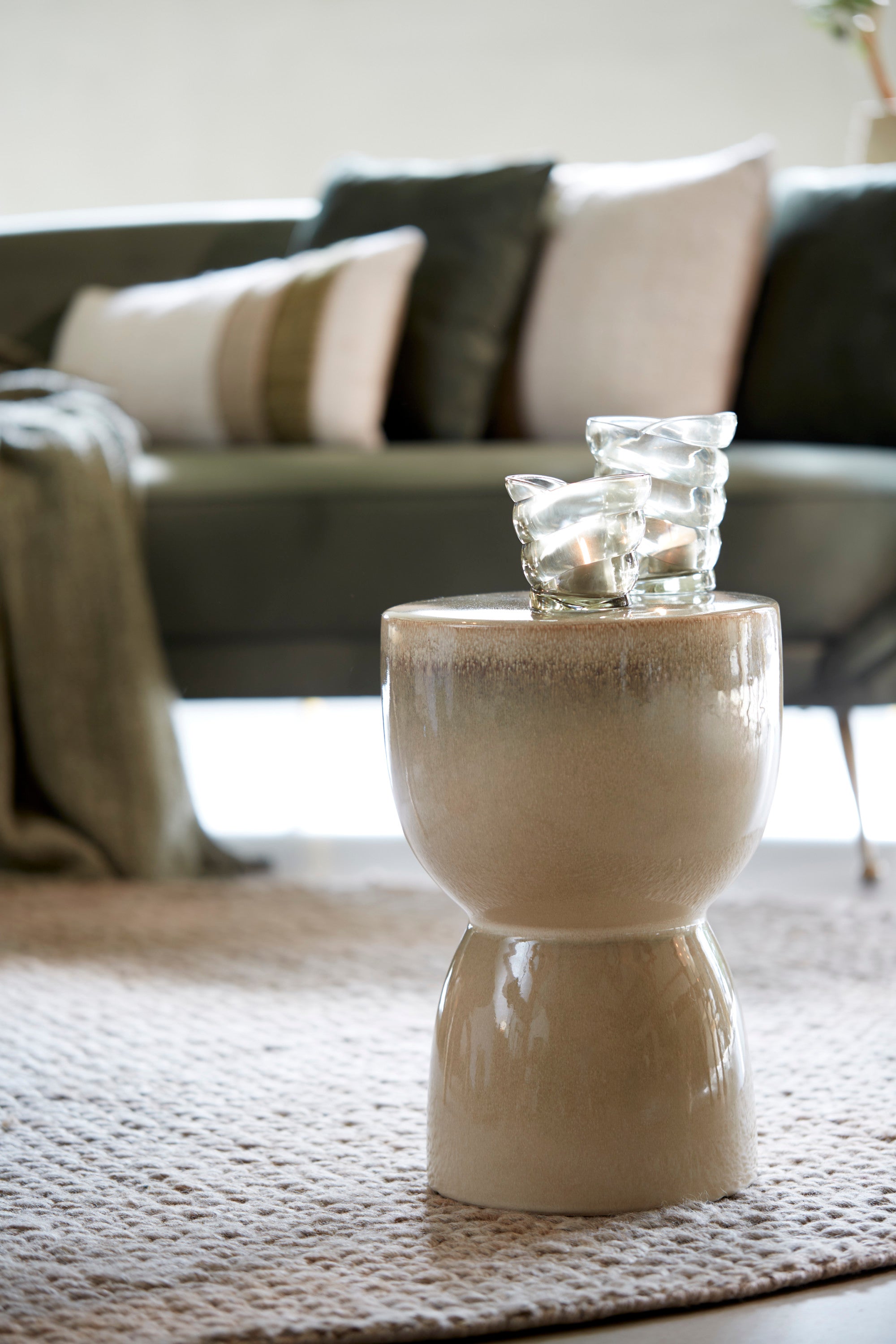 Finca Gloss Cream Ceramic Round Side Table