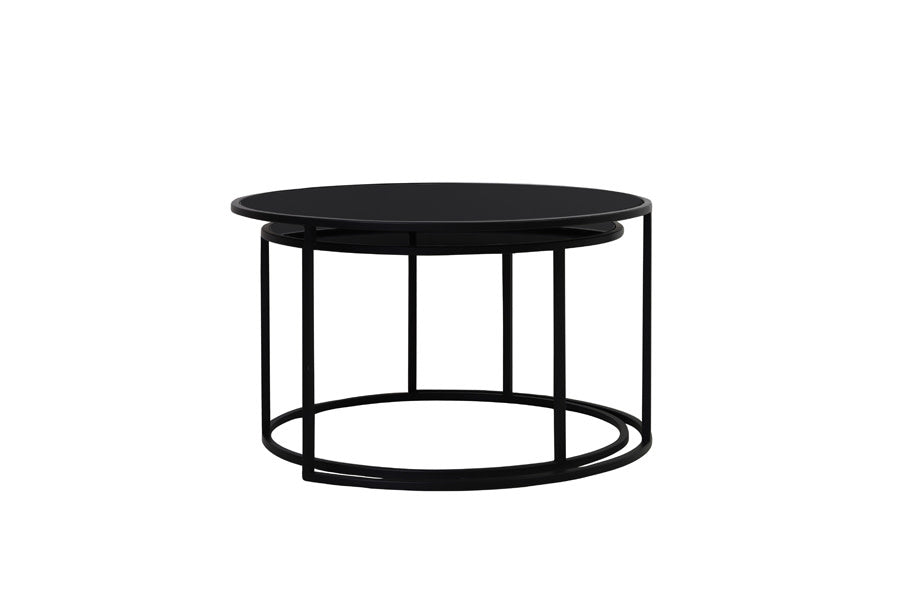 Duarte Set of 2 Black Glass Round Coffee Tables Nest