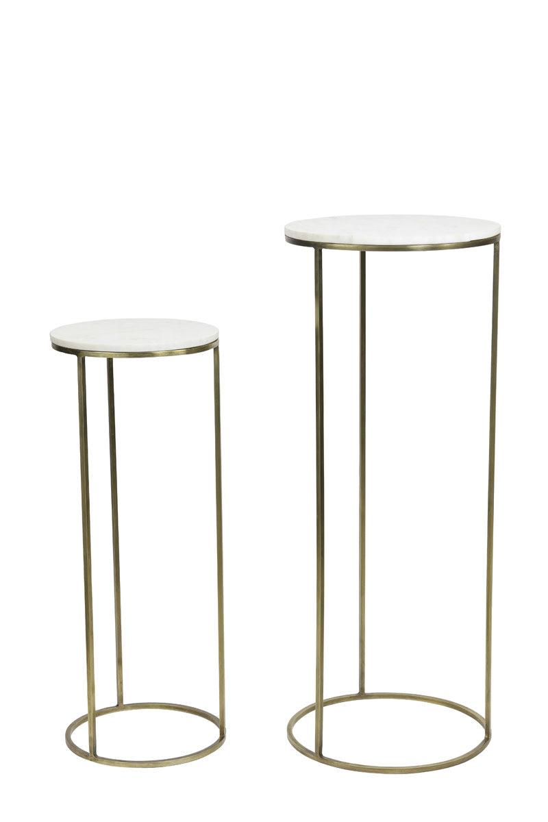 Ricardo Set of 2 White Marble & Antique Bronze Plinths