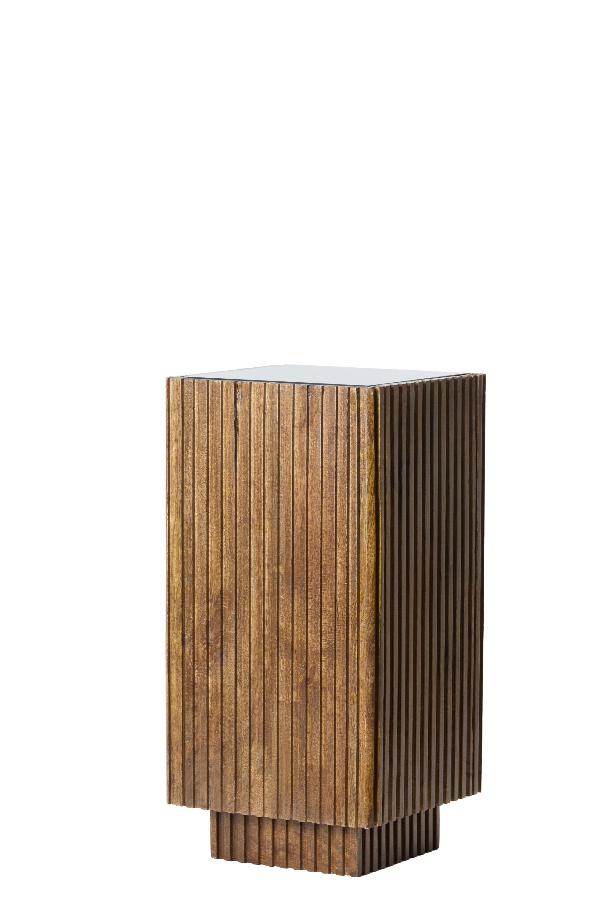 Gatura Dark Brown Wood & Glass Plinth Side Table 60cm