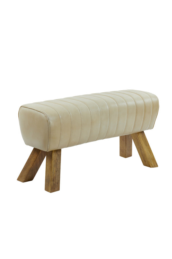 Ramy Sand Leather & Natural Wood Bench