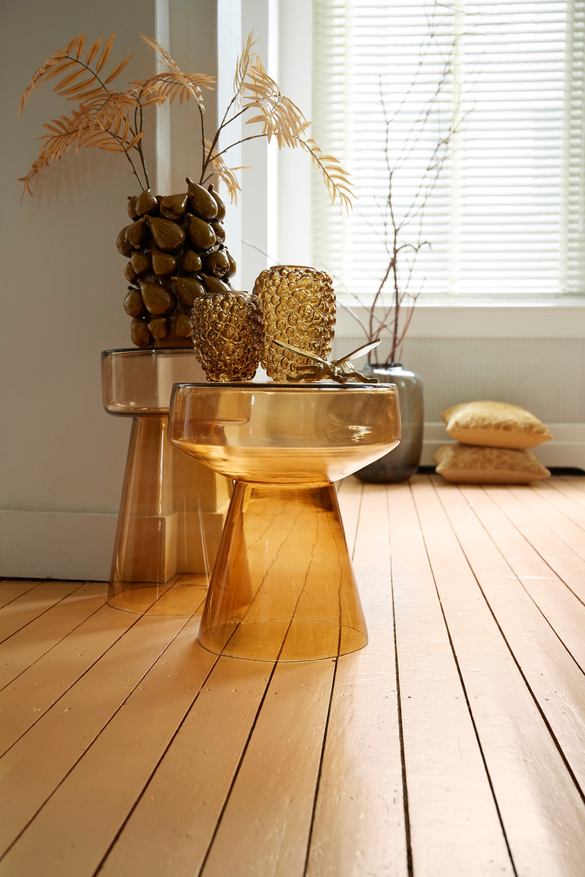 Dakwa Ochre Yellow Glass Round Side Table 44cm