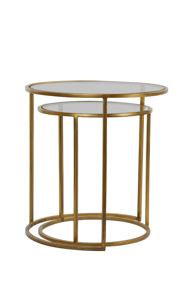 Duarte Set of 2 Smoked Gold Glass Round Side Tables Nest