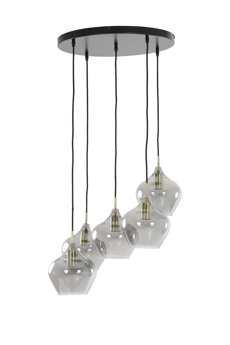 Rakel Antique Bronze & Smoked Glass 5 Light Pendant Light 61cm