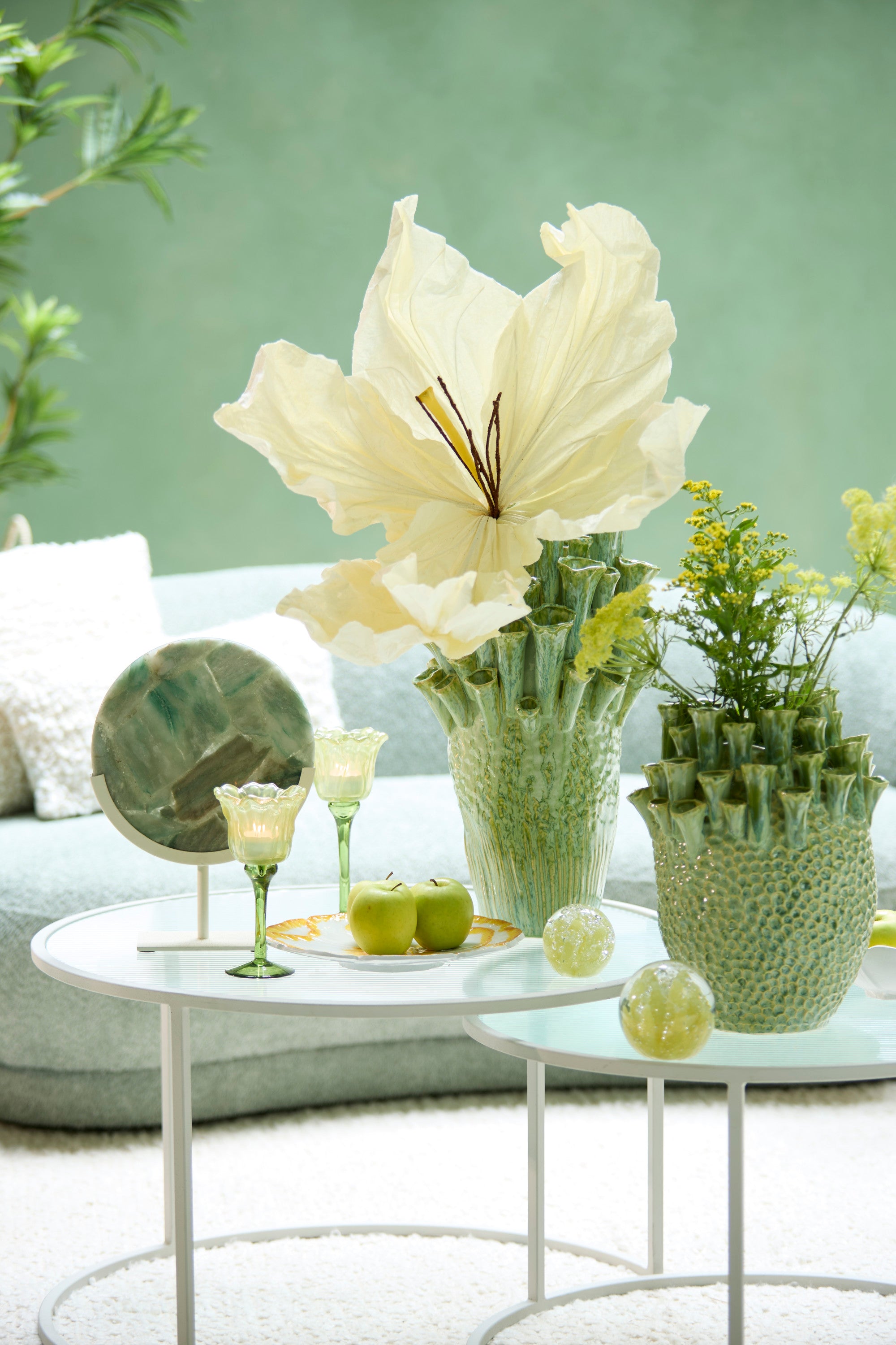 Gouya Green & Cream Agate Ornament on Stand 35cm