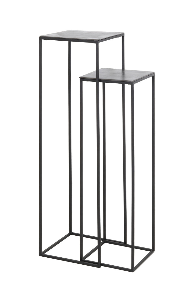 Boca Set of 2 Raw Lead Antique Matt Black Metal Plinths