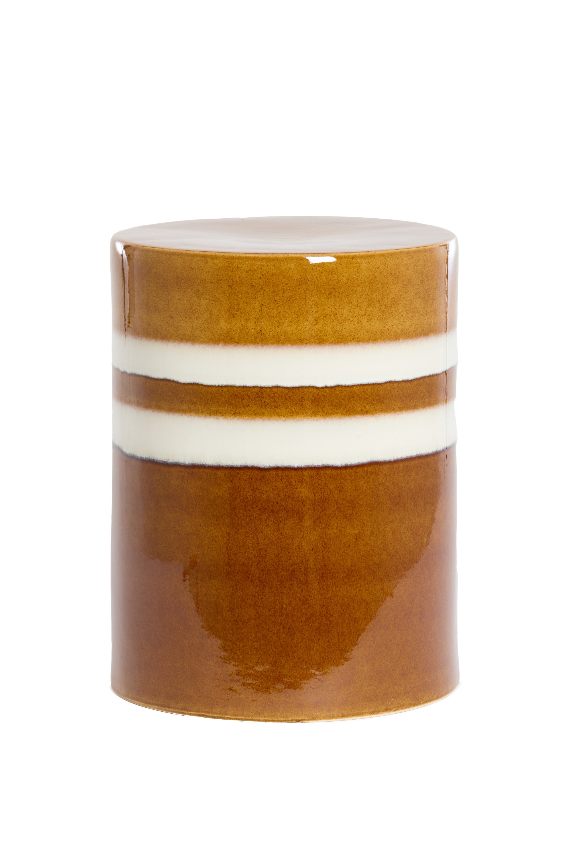Mooca Cognac/White Striped Ceramic Round Side Table 44cm