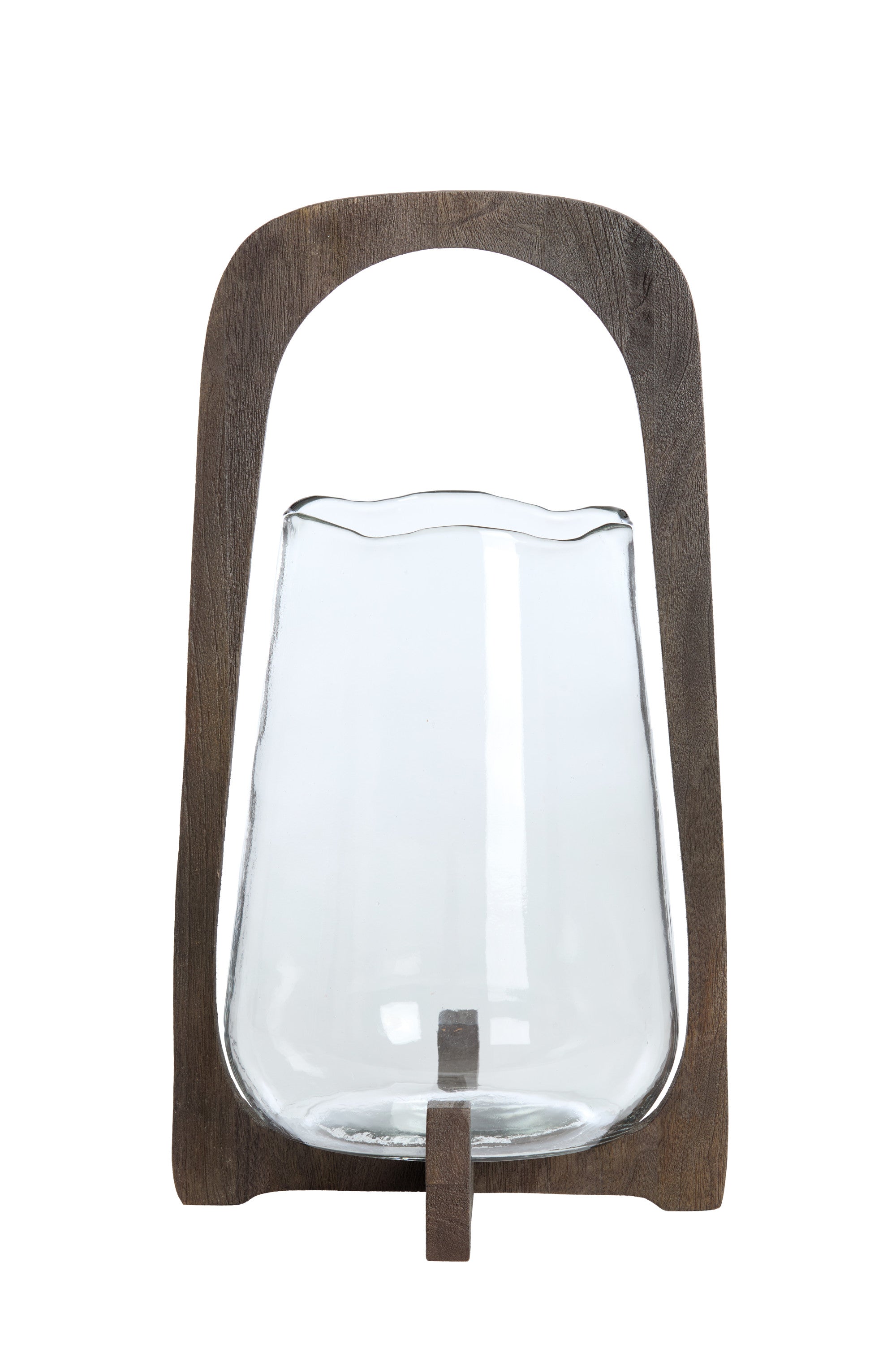 Anosy Clear Glass & Matt Dark Brown Wood Hurricane Candle Holder 48cm
