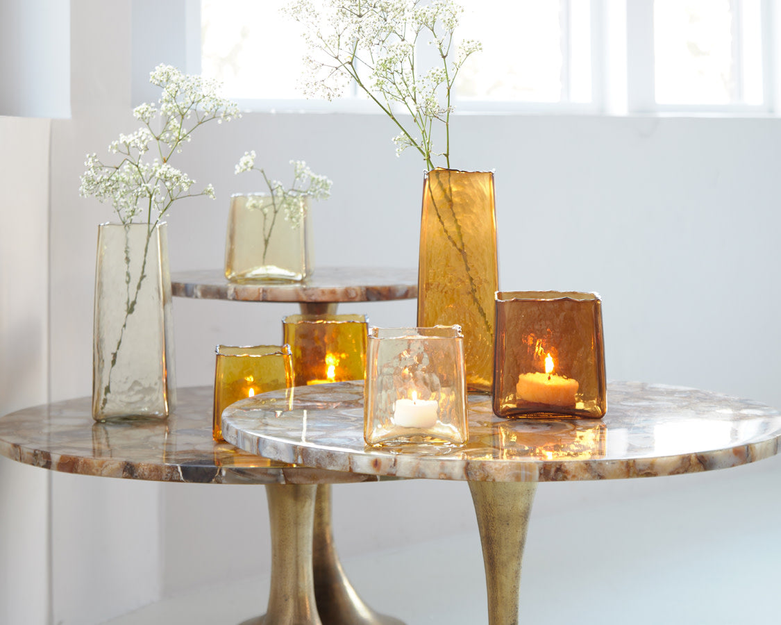 Rickerd Yellow Agate & Antique Bronze Round Side Table 53cm