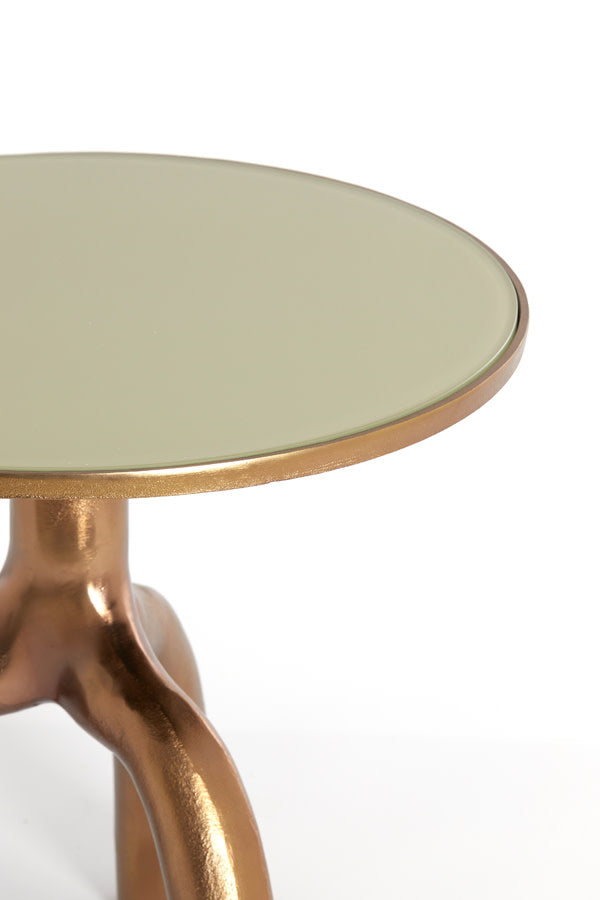 Mello Gloss Brown Bronze & Taupe Glass Round Side Table 45.5cm