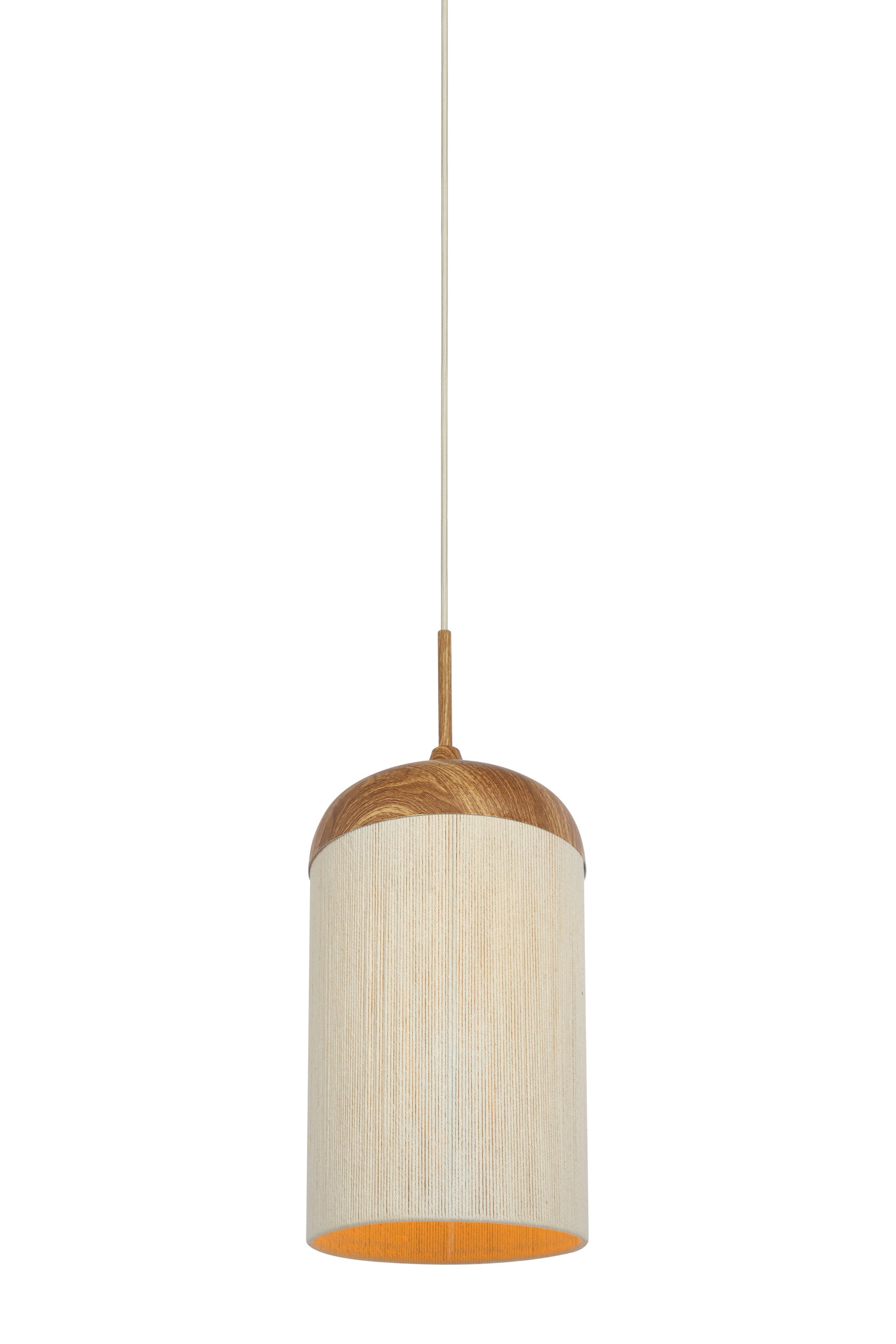 Dania Natural Wood Effect & Cream Rope Pendant Light 27.5cm