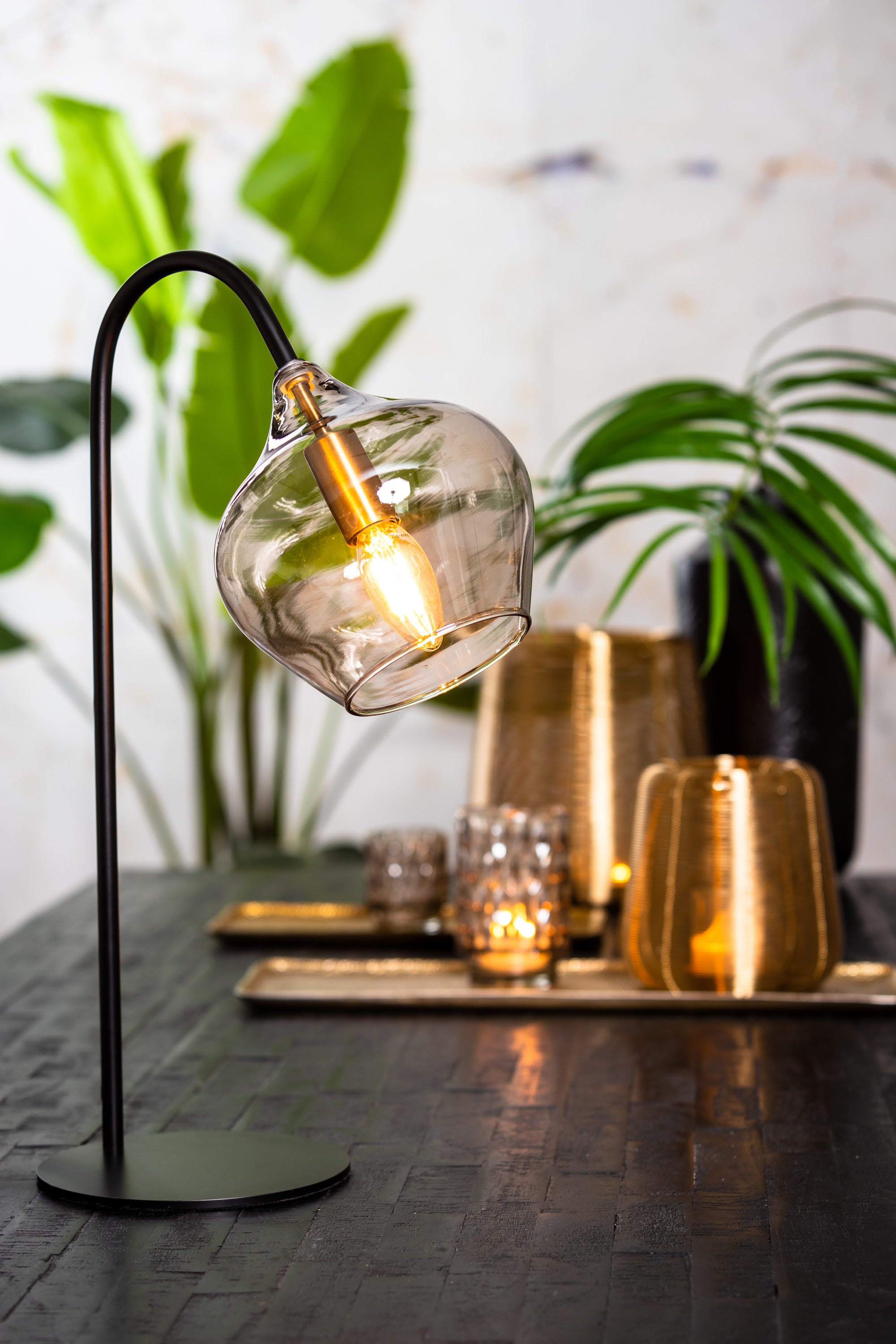 Rakel Matt Black & Smoked Glass Table Lamp