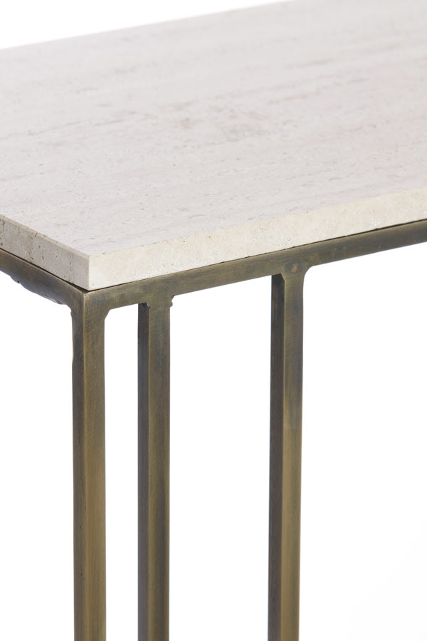 Roshan Sand Travertine & Brown Bronze Rectangular Side Table