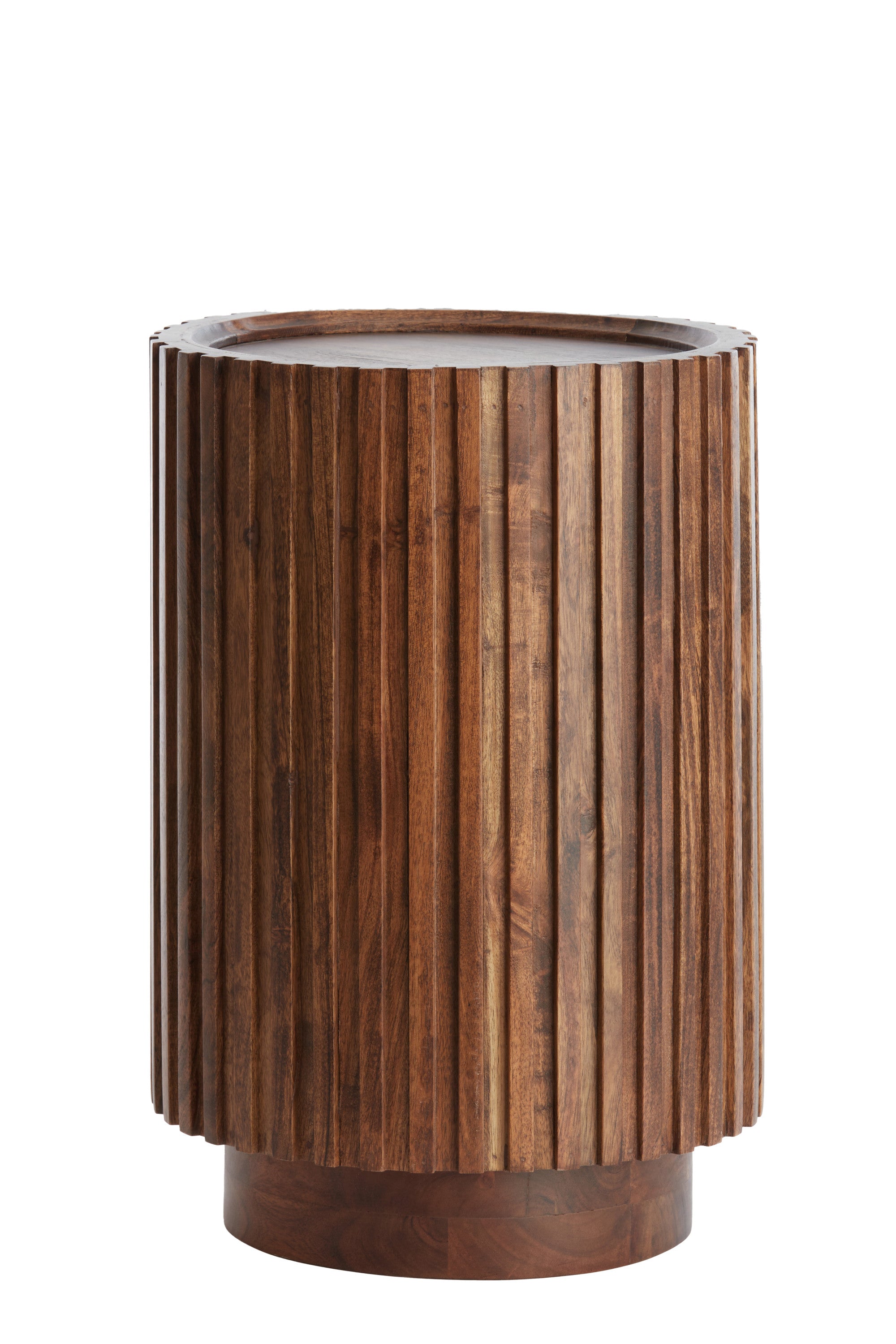 Kiyose Brown Acacia Slatted Wood Round Side Table