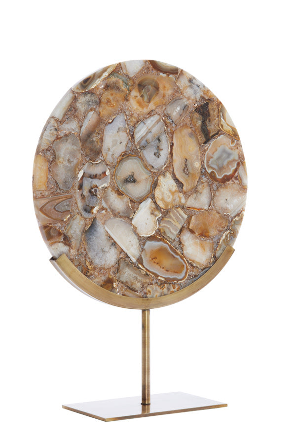 Gouya Yellow Agate & Antique Bronze Ornament on Stand 50cm