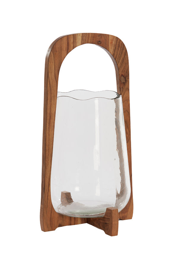 Anosy Clear Glass & Natural Wood Hurricane Candle Holder 48cm