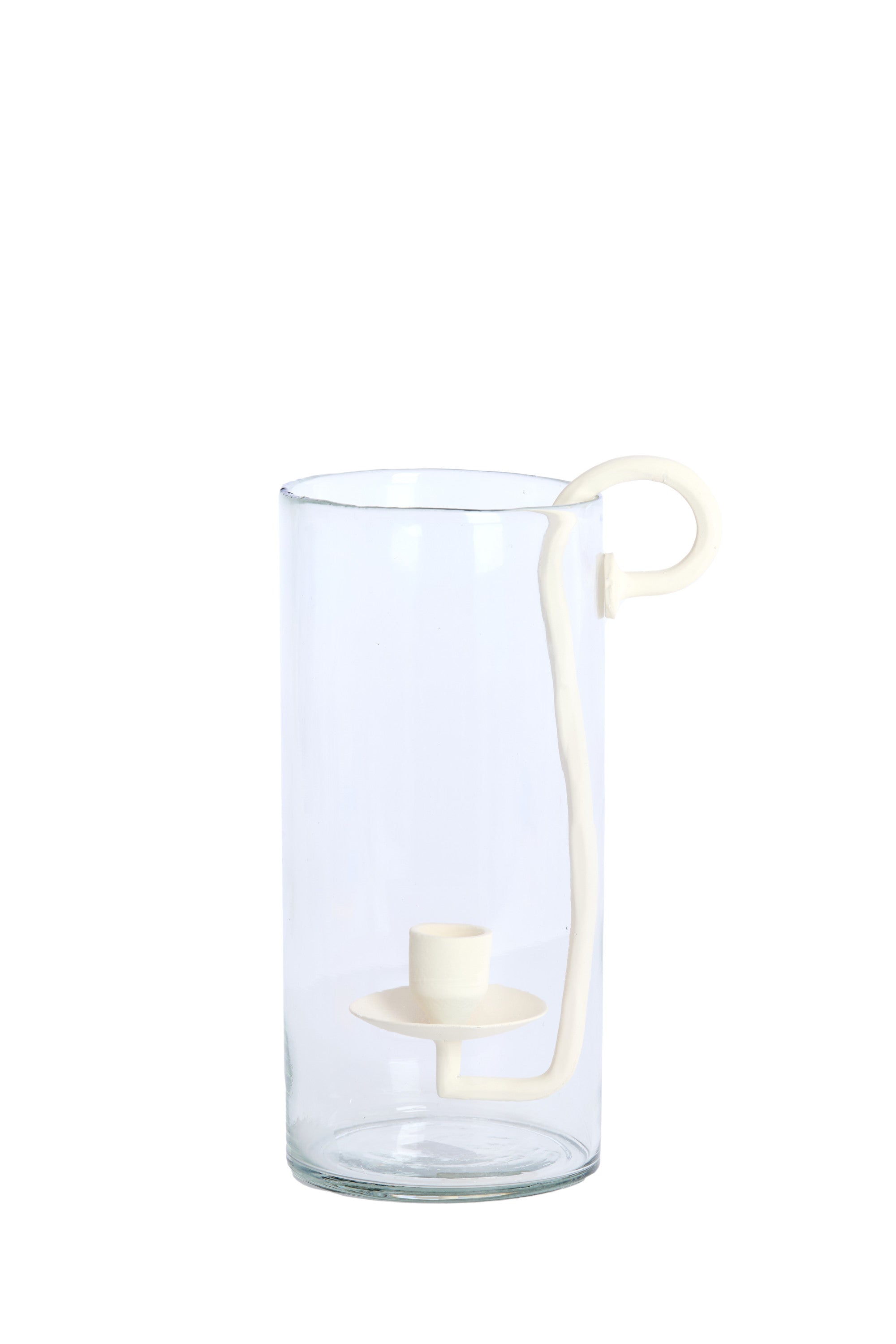 Dolega Clear & Cream Glass Hurricane Candle Holder 28.5cm