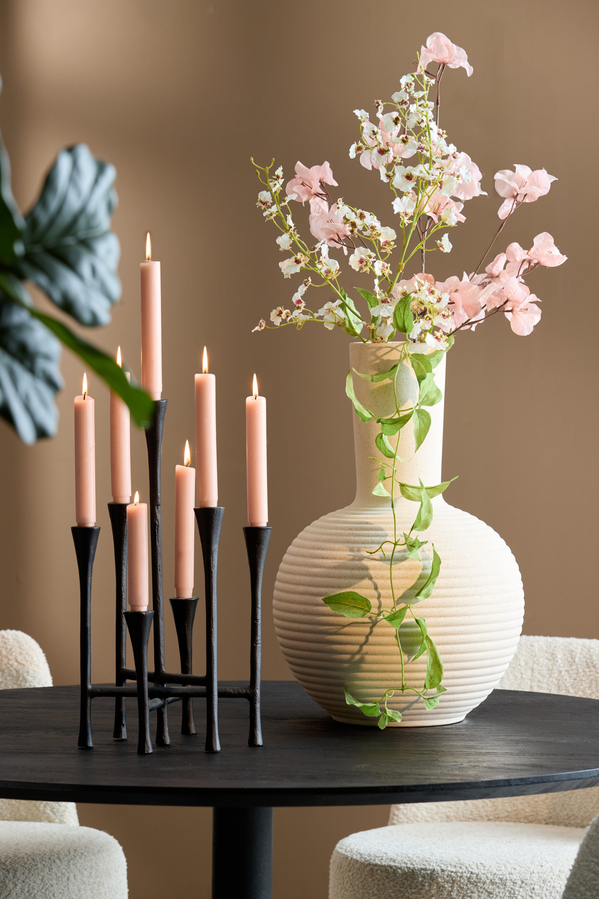 Ulloa Matt Cream Ribbed Ceramic Vase 52cm