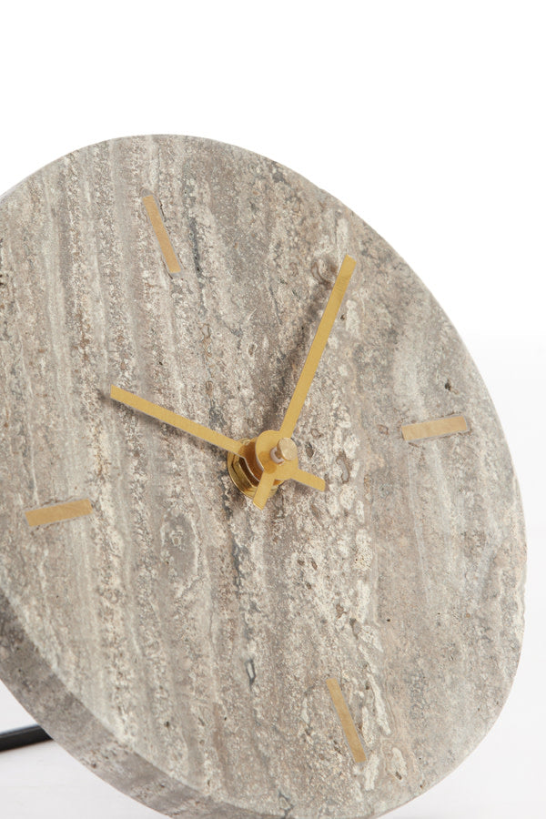 Jenay Brown Travertine Table Clock 15cm