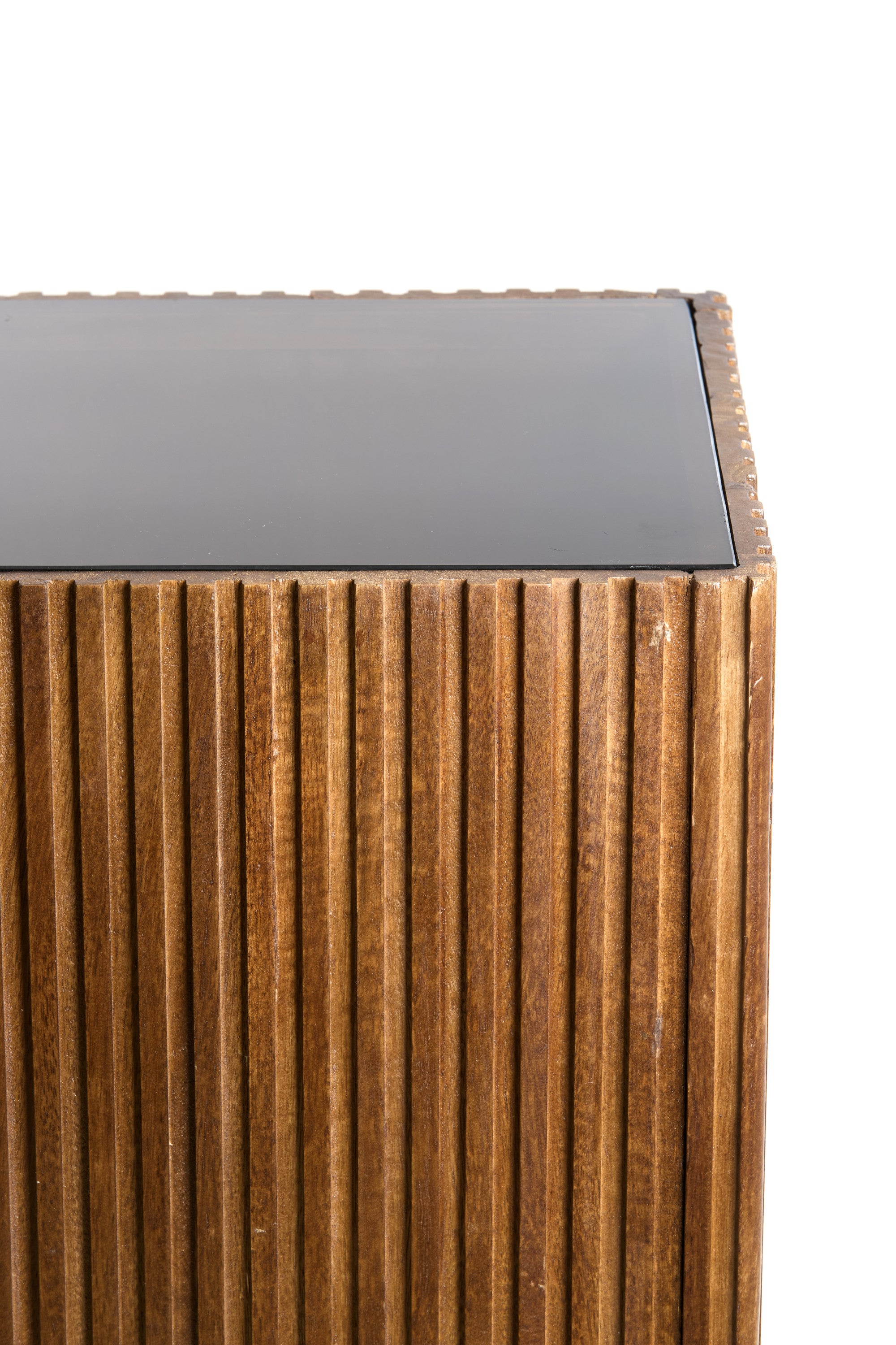 Gatura Dark Brown Wood & Glass Plinth Side Table 60cm