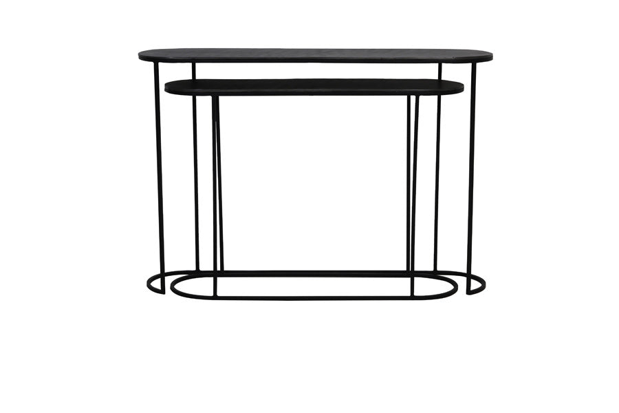 Bocov Set of 2 Antique Lead/Black Metal Console Tables