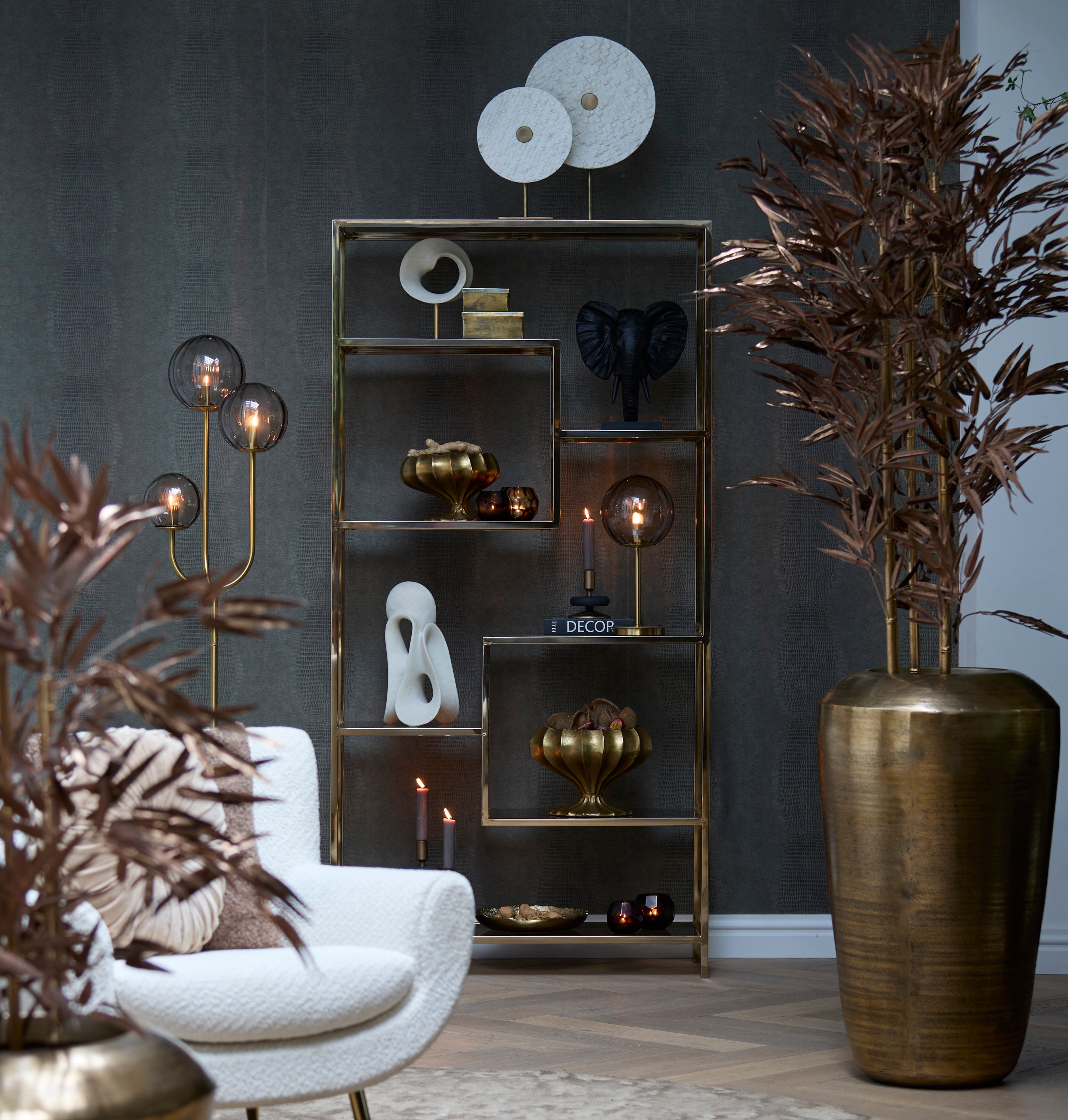 Yvo White Marble & Antique Bronze Ornament on Stand 50cm