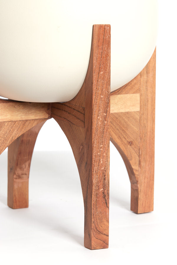 Karuna Wood & Matt Cream Decorative Planter on Stand 82cm