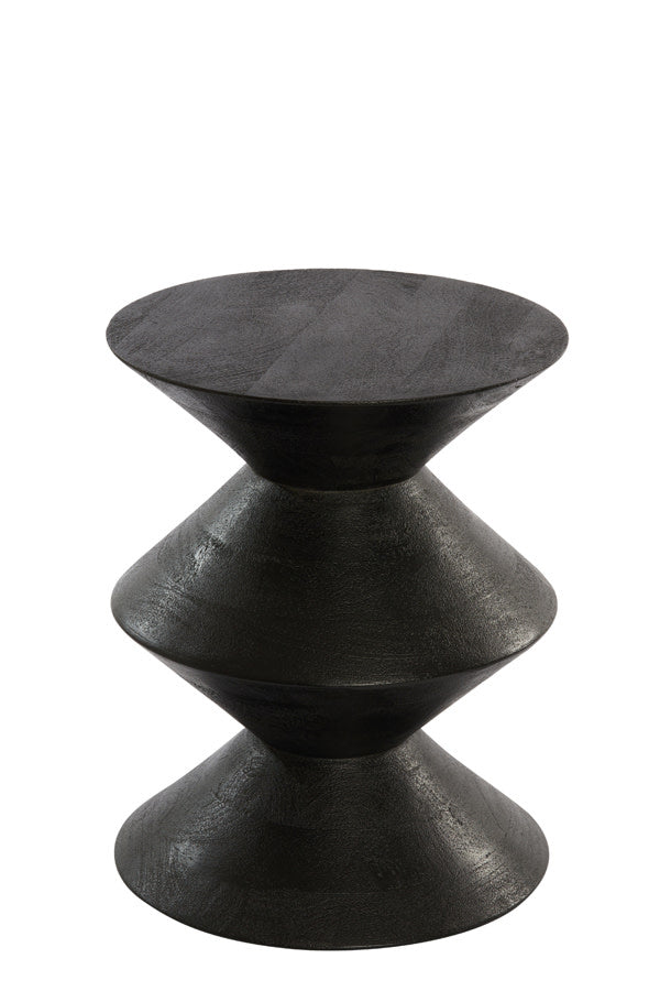 Larus Matt Black Mango Geometric Wood Round Side Table 50cm