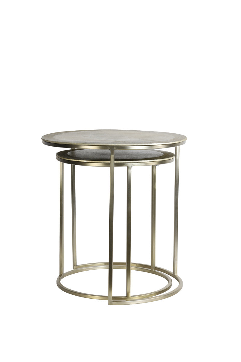 Talca Set of 2 Light Gold Metal Round Side Tables Nest