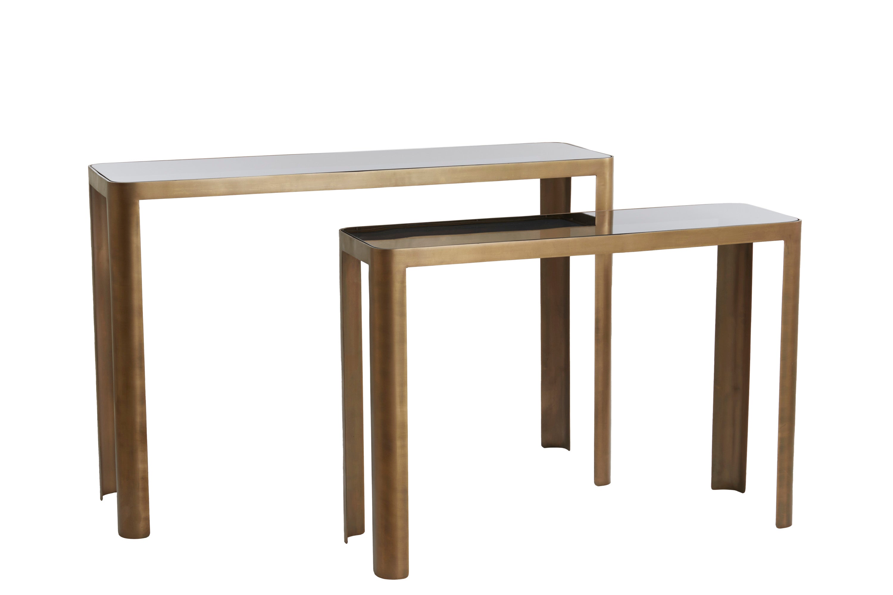 Oxe Set of 2 Antique Bronze & Smoked Glass Console Tables