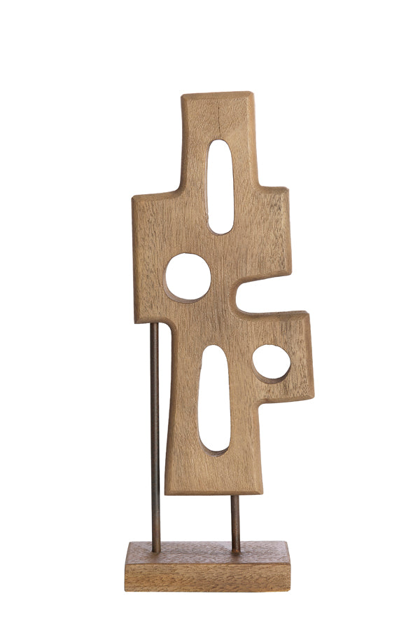 Salio Grey/Dark Brown Wood Abstract Ornament on Stand