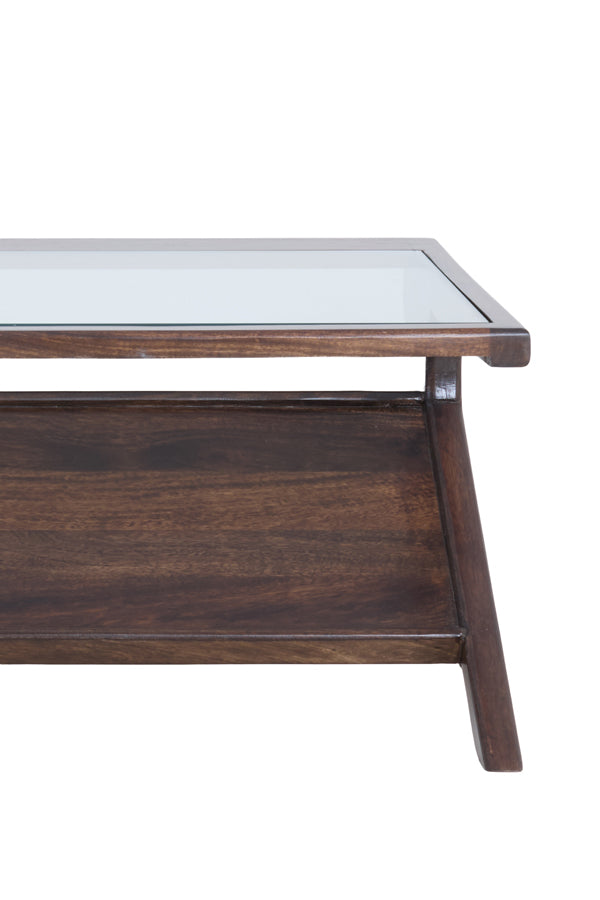 Yuki Chocolate Brown Mango Wood & Glass Rectangular Coffee Table