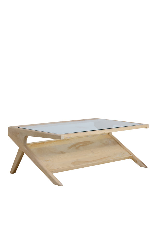 Yuki Natural Mango Wood & Glass Rectangular Coffee Table