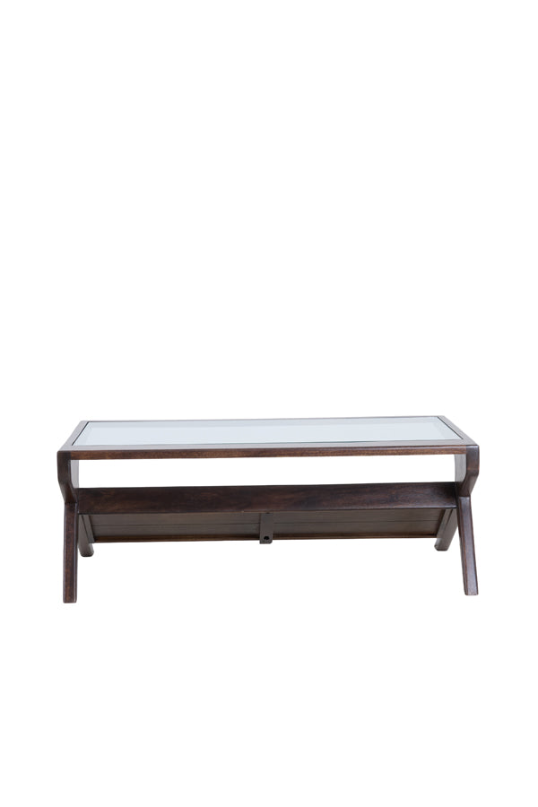 Yuki Chocolate Brown Mango Wood & Glass Rectangular Coffee Table