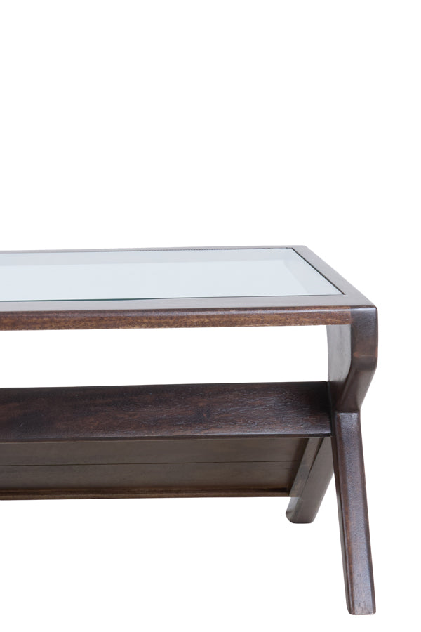 Yuki Chocolate Brown Mango Wood & Glass Rectangular Coffee Table