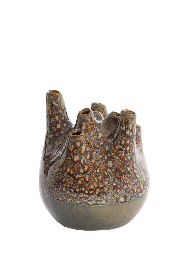 Cosenza Brown Ceramic & Bronze Vase