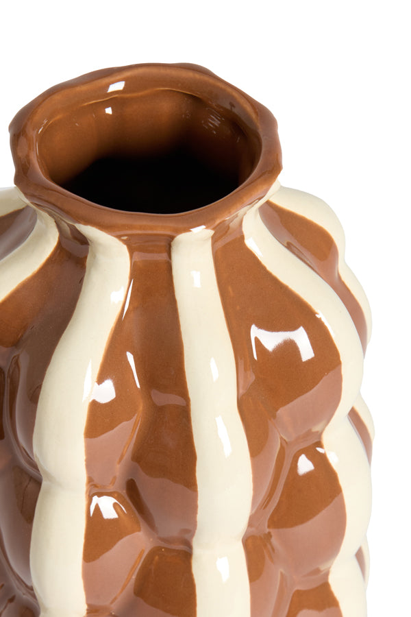 Zeneli Brown & Cream Wavy Ceramic Vase