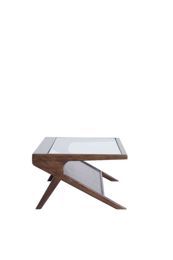 Yuki Chocolate Brown Mango Wood & Glass Rectangular Coffee Table