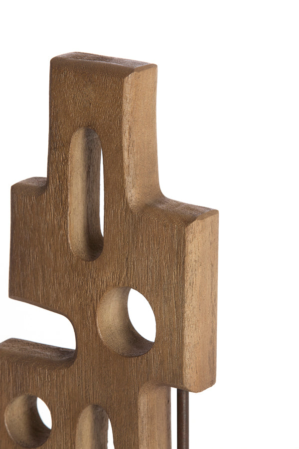 Salio Grey/Dark Brown Wood Abstract Ornament on Stand