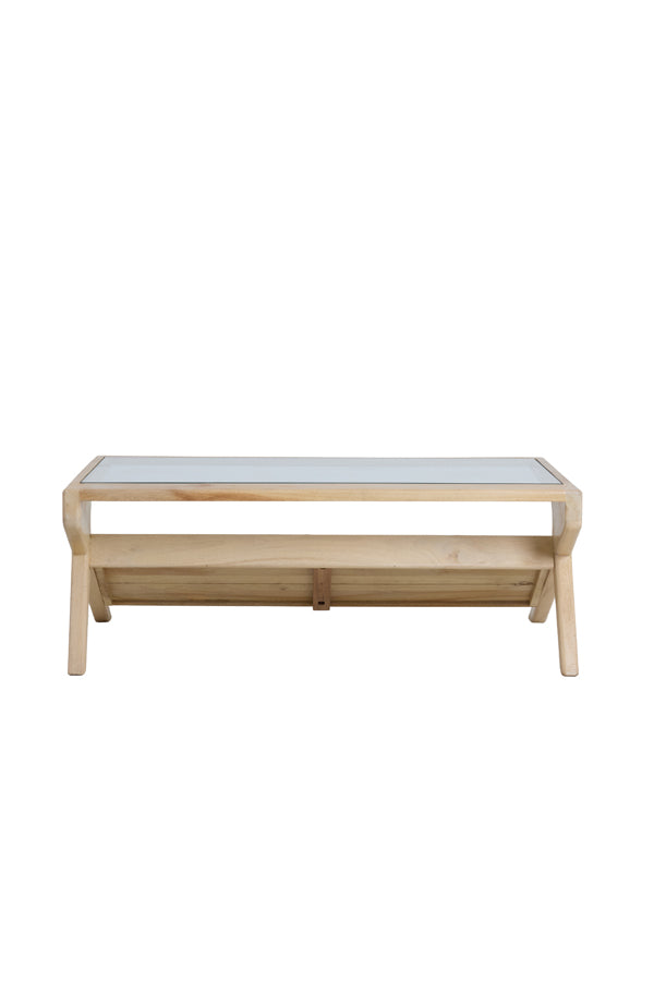 Yuki Natural Mango Wood & Glass Rectangular Coffee Table