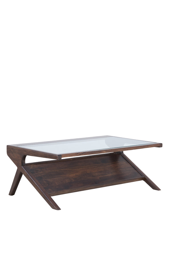 Yuki Chocolate Brown Mango Wood & Glass Rectangular Coffee Table