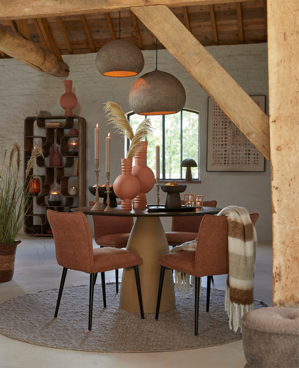 Palmira Oiled Brown Wood & Matt Beige Round Dining Table 120cm