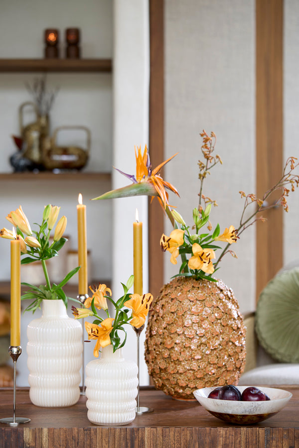 Lunette Cream Ribbed Glass Vase