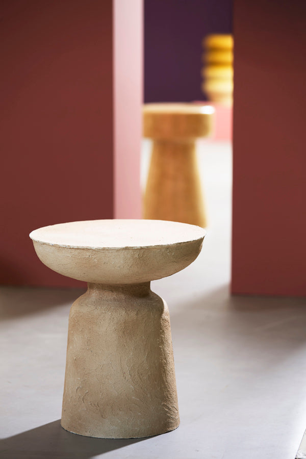 Benissa Beige Papier Mâché Round Side Table