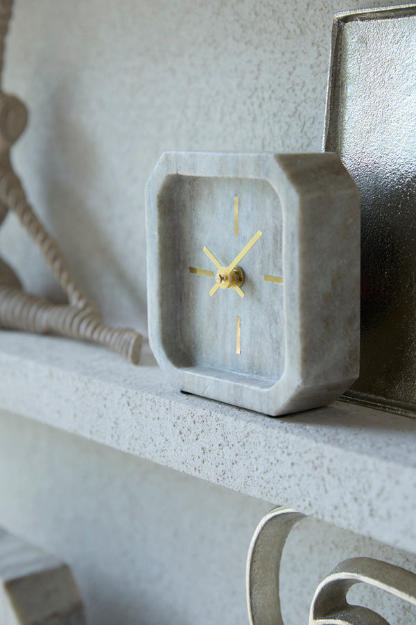 Pablia Sand/Grey Marble Table Clock 13cm