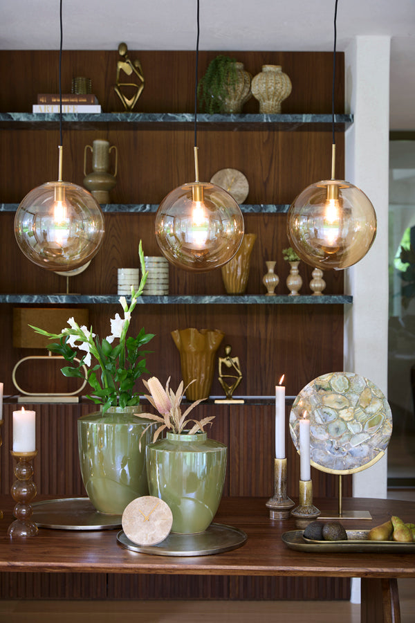 Medina Amber Glass & Gold 3 Light Pendant Light